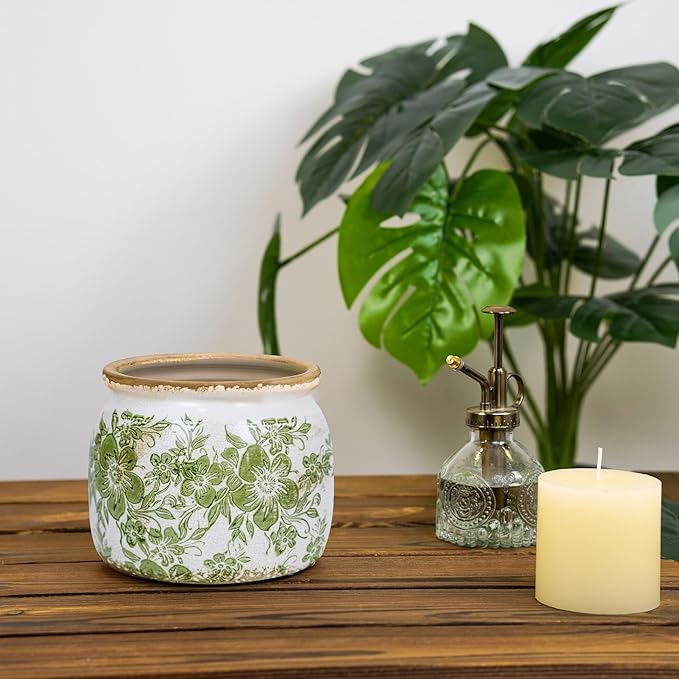 Dosayes Flower Pot,Vintage Ceramic Pot for Planter with Drainage Holes, 6.29 inch Ice Crack Glazed Indoor Planters Pot for Indoor,Tucan Home Decor,Gardening Gifts,Green (Traditional)