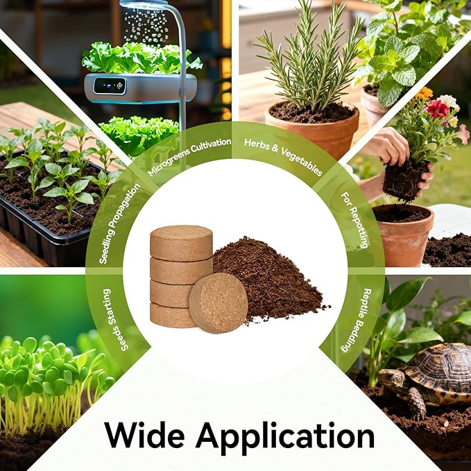 ZeeDix 50 Pack 50mm Organic Coco Coir Seed Starter Pellets, Compressed Coconut Fiber Seed Starter Soil Discs Potting Soil Mix for Indoor Outdoor Plants, Herbs Houseplants Bonsai Vegetables Flowers