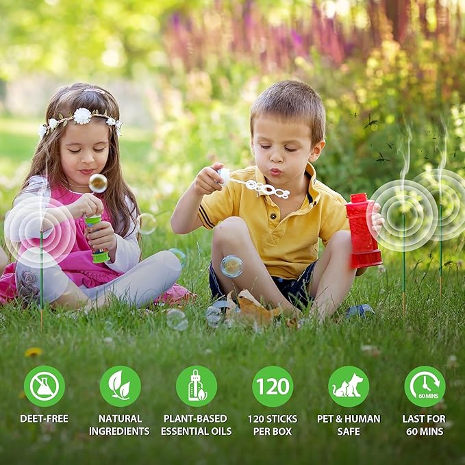 BugBai Mosquito Repellent Incense Sticks 480 PCS, 33.88oz, Citronella Oil DEET-Free Outdoor Bug Repellent for Patio Backyard Garden Camping Fishing