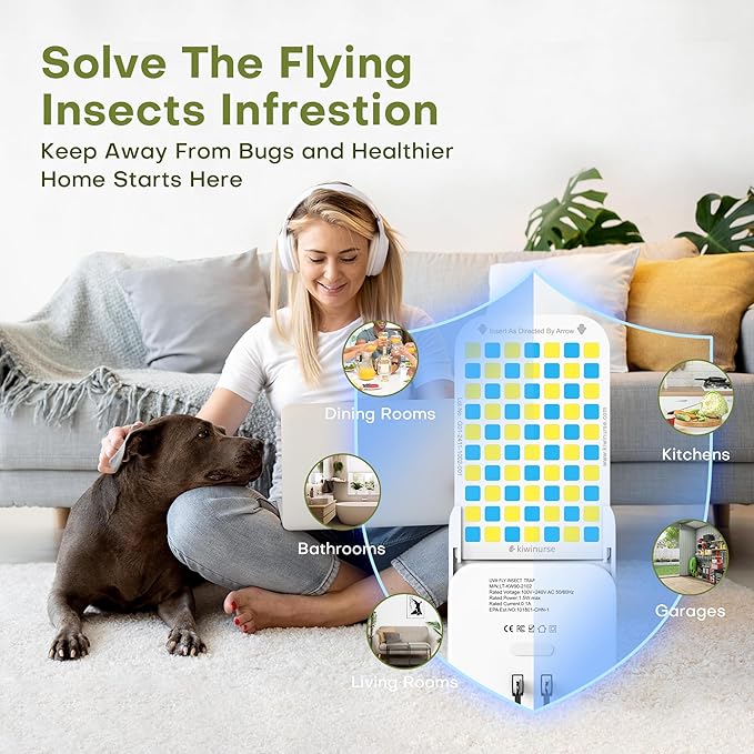 Flying Insect Traps Indoor - Plug-in Fly Catcher and Killers Includes Refills for House Flies, Fruit Flies, Gnats,Cover up to 800 ft², Off-White, 2 Traps + 8 Refills