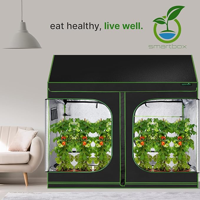 SereneLife Extra Large Hydroponic Growing System 8ft x 4ft x 6.67ft Indoor with Reflective Mylar,Observation Window,Removable Floor Tray,Pole Shelf for Plant Garden in a Grow Tent