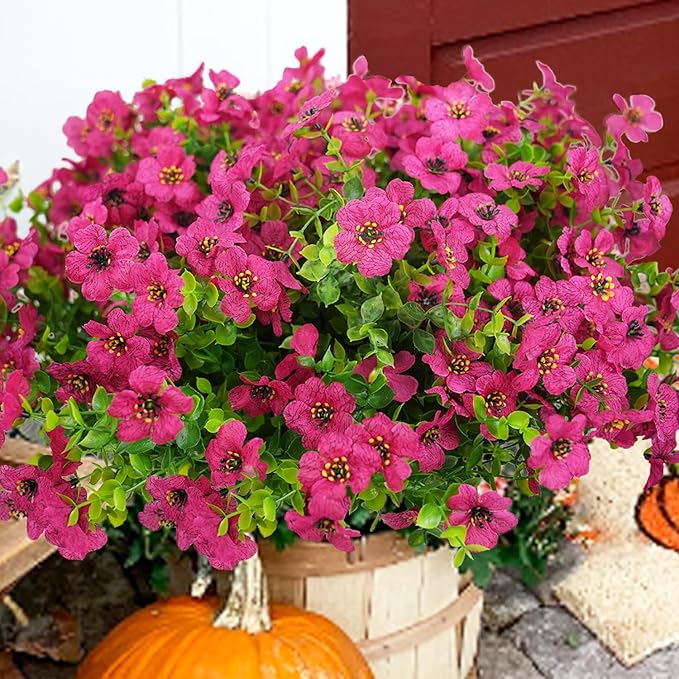 trytuny Artificial Flowers for Outdoor, UV Resistant Fake Silk Flowers, Realistic Faux Plants for Outside Indoor Porch Patio Window Box Planter Home Decor (14, Rosy)