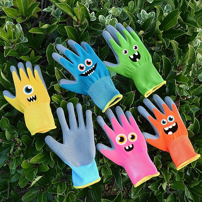 6 Pairs Kids Gardening Gloves Children Work Gloves Rubber Coated Garden Gloves for Kids Toddlers (Small (Age 3-5))