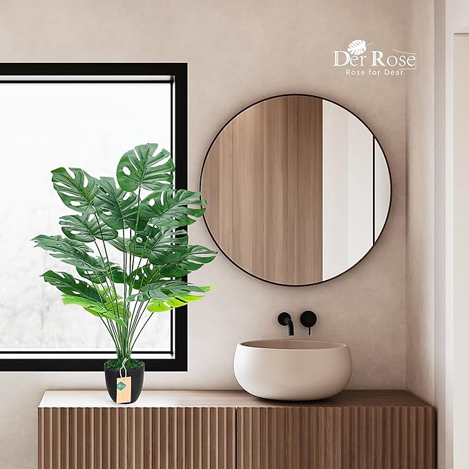 Der Rose Fake Plants 28'' Large Faux Plants Artificial Monstera Plants Indoor Tall in Black Pots for Home Office Bathroom Patio Floor Outdoor Decor