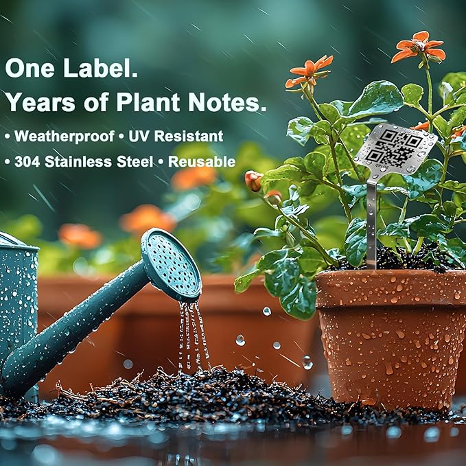 QR Plant Labels, Scan-to-Record Plant Care Tracker & Garden Journal, 304 Stainless Steel Outdoor Waterproof Tags Markers for Seeds and Herbs, 20 pcs