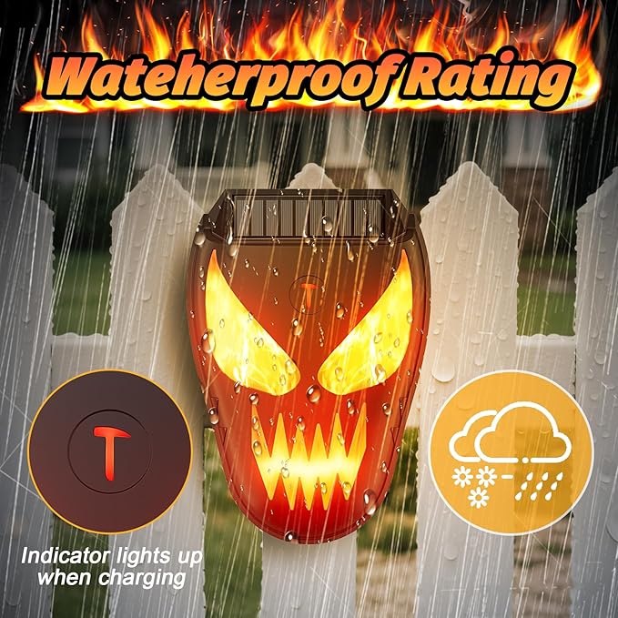 Solar Coyote Deterrent Predator Lights - Nocturnal Animal Repeller with Red LED Flashing Lights for Chicken Coop, Yard & Garden Protection Against Raccoons, Foxes, Deer, Skunks, Hawks 2 PCS