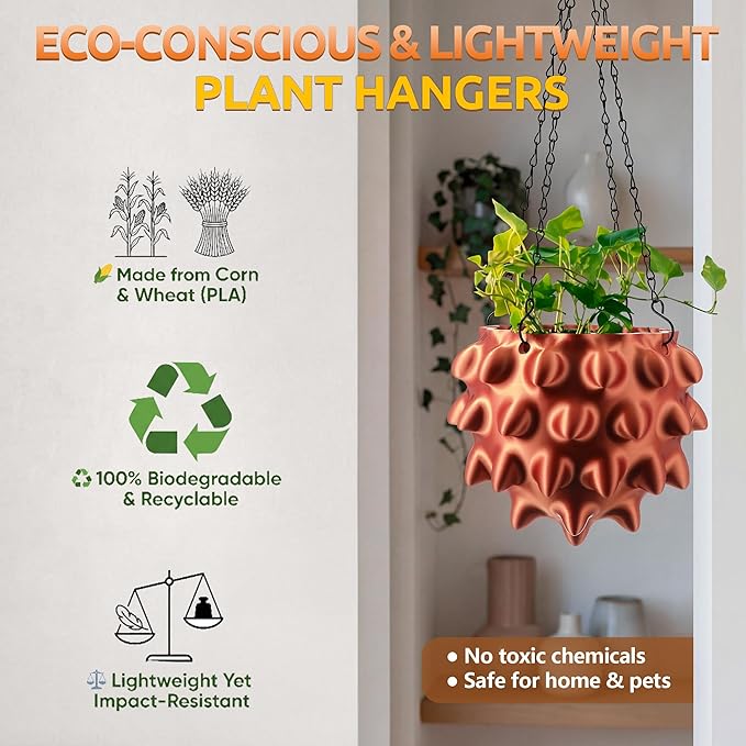 Enhon 7 Inch Hanging Planters for Indoor Plants, Unique Hanging Pots for Plants with Drainage and Hanger Baskets Hangers, Spiked Orb Plant Hanger, Silky Copper Finish