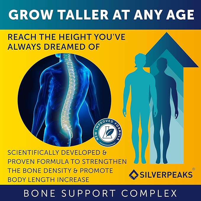SILVERPEAKS Growth Capsules to Grow Taller - Height Growth Maximizer with Calcium for Bone Strength - Made in USA - Natural Get Taller Supplement to Increase Bone Growth - Pack of 2