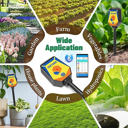 Smart Soil Moisture Meter pH Salinity Tester 8 in 1 Moisture pH Light Environment Humidity Fertility EC Salt Temp Soil Meter for Indoor/Outdoor Plants with App Monitor for Garden, Lawn, Farm