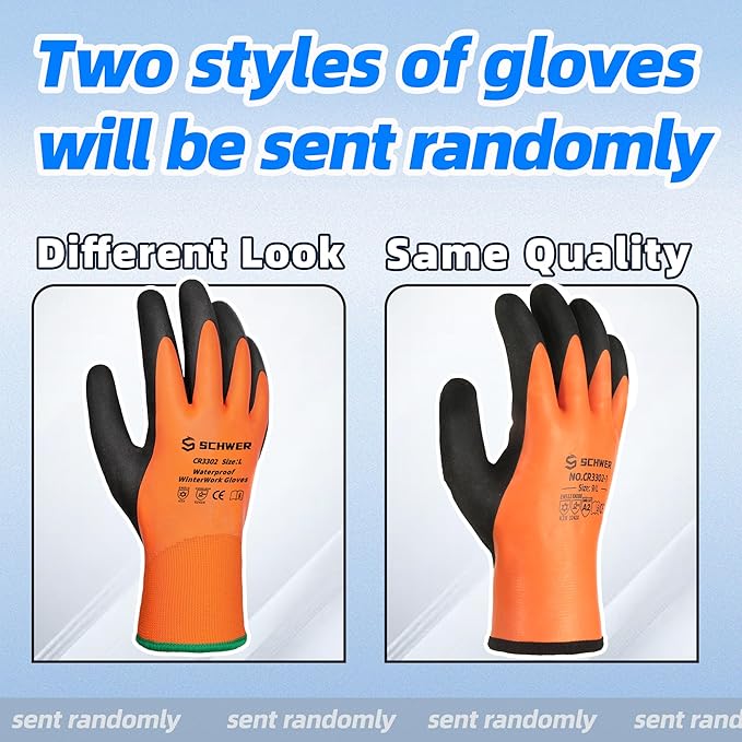 Schwer 2 Pairs 100% Waterproof Winter Work Gloves, ANSI A2 Cut Resistant Freezer Gloves for Outdoor Cold Weather Keep Hands Warm, Thermal Insulated Gloves for Shoveling Snow, Ice Fishing, XL