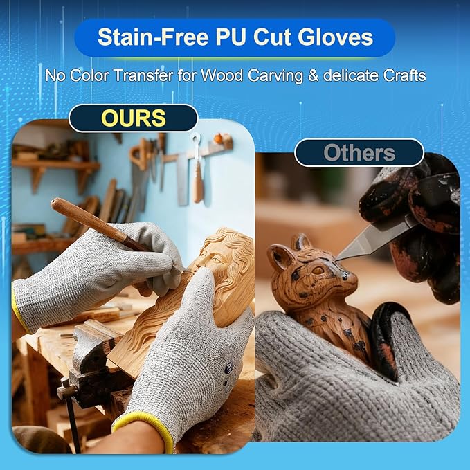 Dowellife Cut Resistant Work Gloves for Men & Women - ANSI A5 & EN388 Level 4, Breathable PU Coated, Grey Non-Marking - for Gardening, Fishing, Automotive, Construction, Wood Carving (Small, Grey)