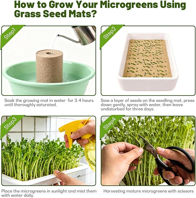 KEOHOLI 10" x 217" Microgreens Growing mat,Grass Seed mat, Natural Hydroponic Pad for Wheatgrass, Bean Sprouts, Pea Shoots, Indoor Organic Gardening Supplies