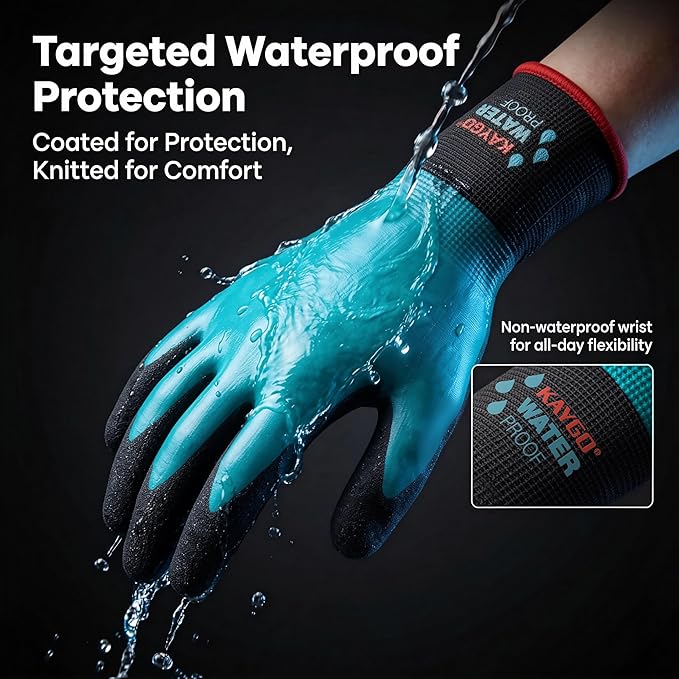 KAYGO Waterproof Work Gloves for Men and Women, Rubber Coated Non-slip Working Gloves for Garden, Outdoor Construction,KG150,Blue,S
