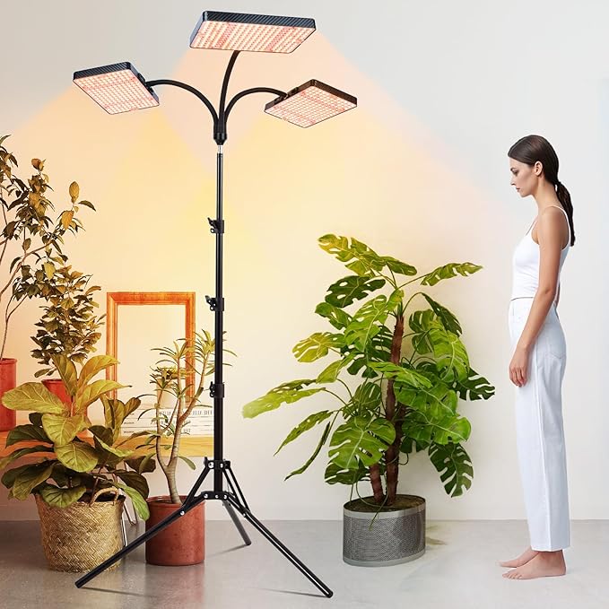 FECiDA 2026 3Head Grow Light with Stand, 75 Watt Power Draw, Bright and Big Coverage Grow Lights for Large Houseplants, Bonsai Tree, 4/8/12/16/20 Hr Timer, 24"-72" Height Adjustable, 360° Gooseneck