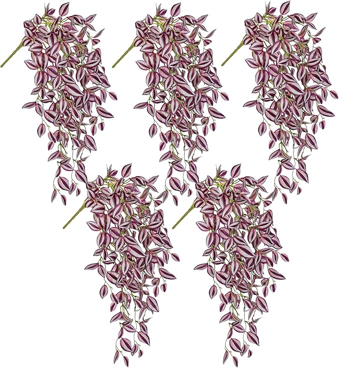 DILATATA Fake Hanging Plants Artificial Hanging Plants 181 Leaves Faux Wandering Jew Hanging Leaves Plant for Wall Shelf Home Indoor Outdoor Decor - 5 Pack