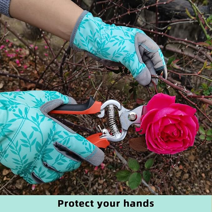 Gardening Gloves for Women Thorn Proof Garden Gloves, Leather Womens Garden Gloves Puncture Resistant, Touch Screen Working Gloves for Digging,Weeding,Planting Small
