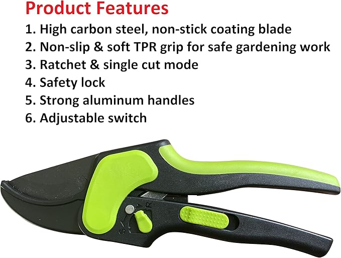 Garden Guru 2 in 1 Ratchet Pruning Shears Clippers – 4X Cutting Power – Ratcheting Garden Anvil Pruners Scissors - Ergonomic Grip - Makes Tough Cuts Easy - Great for Seniors & Arthritic Hands (2 Pack)