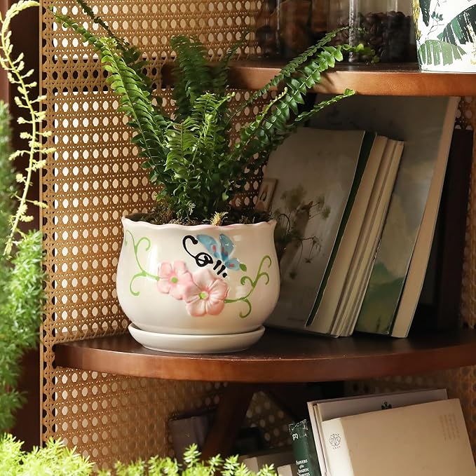STHIE Ceramic Plant Pots with Drainage Holes and Saucers, Round Flower Pots for Indoor Plant, 4/5.2/6.6 Inches Flower Large Planters Set of 3