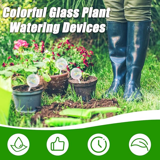 Pynqdfu 4 Pcs Large Plant Watering Globes,Self Watering Planter Insert Plant Accessories,Rainbow Gradient Glass Watering Devices for Vacation,Travel,Indoor,Outdoor,Home,Garden,10.6" L×3.15" D