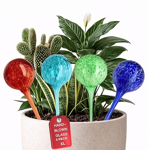 Premium Plant Watering Globes, Set of 4 (XLarge 350 ml) – Up to 7–10 Days of Automatic Watering, Self Watering Globes for Indoor & Outdoor Plants, Multicolor Glass Bulbs Waterer for Flower Irrigation