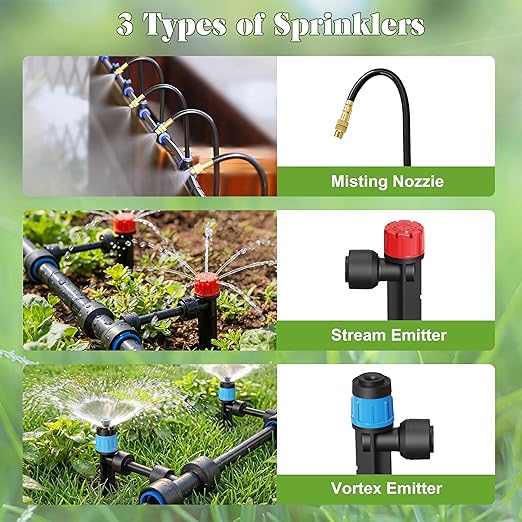 Drip Irrigation Kit for Garden, Automatic Watering System with Quick Connect Fittings, Adjustable Spray Nozzles, Water Saving Irrigation System for Yard, Greenhouse, Lawn & Potted Plants (60FT)