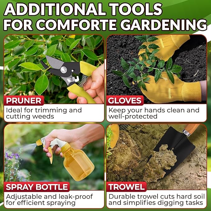 10 Pcs Gardening Tools for Women – Ergonomic Lightweight Metal Garden Tools Set with Convenient Organizer Handbag – Easy Handling for Outdoor Plant Care | Gardening Gifts for Women for Home Use