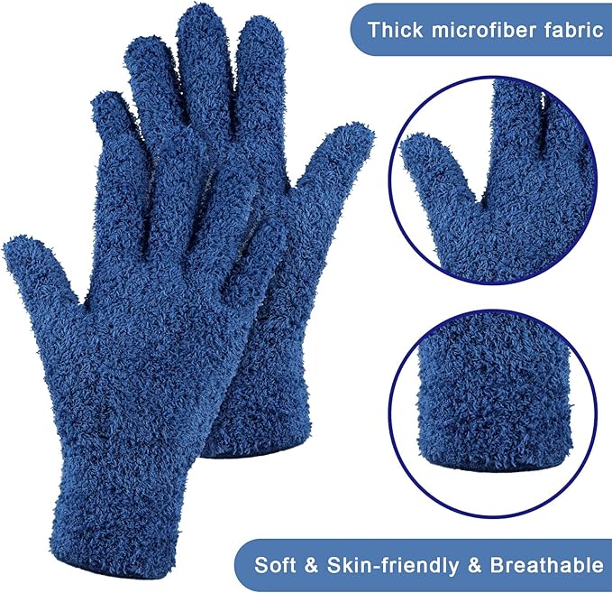 Patelai 3 Pairs Microfiber Plant Dusting Gloves Leaf Cleaning Gloves for Indoor Plants, Blinds, Furniture, House (Black,Navy,Yellow,Medium)