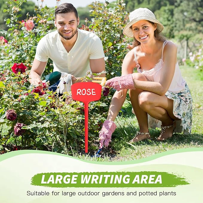 Colingmill 50 Pcs 14.2 Inch Plastic Plant Labels Tags T Type Plant Markers with Pen for Outdoor Indoor Garden Pot Herbs Flowers Vegetable(Multicolor)
