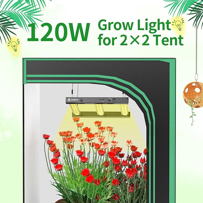 Grow Light FARMLITE Grow Lights for Indoor Plants Full Spectrum LED Growing Light Plant Hanging Growing Bar Lamps Seedling Daisy Chain Dimmable Board 2x2ft Coverage (120, Watts)