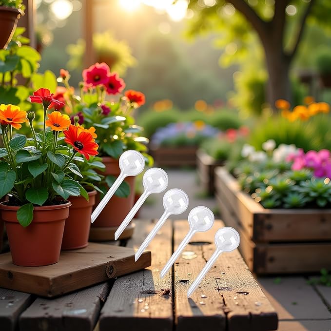 4 Pcs Clear Plant Watering Globes,Plastic Self-Watering Bulbs,Flower Automatic Watering Device,Garden Waterer for Plant Indoor Outdoor Stakes, Vacation Plant Care, Water Conservation Device