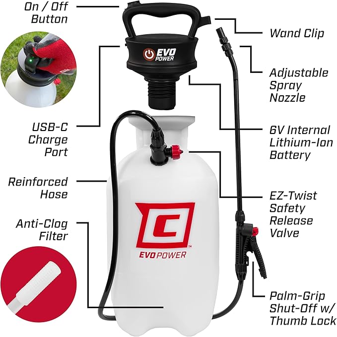 Chapin 28324 Battery Powered Sprayer, No More Pumping, Pressured Autosprayer, 2 Gallon, Lawn, Garden, Anti-Clog Filter, Adjustable Spray Nozzle, Spraying Plants, Watering, Weeds, Fertilizer and Pests
