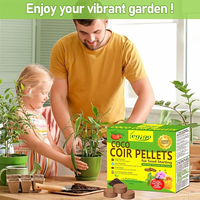 Legigo 200 Pcs 30mm Coco Coir Pellets Seed Starter Soil Mix- Organic Coconut Coir Potting Soil Pods for Seedling, Coco Peat Soil Discs for Indoor & Outdoor Plants Bonsai Herbs Vegetables and Flowers