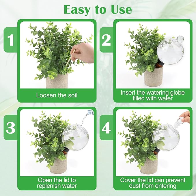 Coitak 4 PCS Plant Self Watering Globes with Covers, Brush, Plastic Plant Watering Devices System Slow Release, Automatic Self Watering Planter Insert for Plant Indoor Outdoor