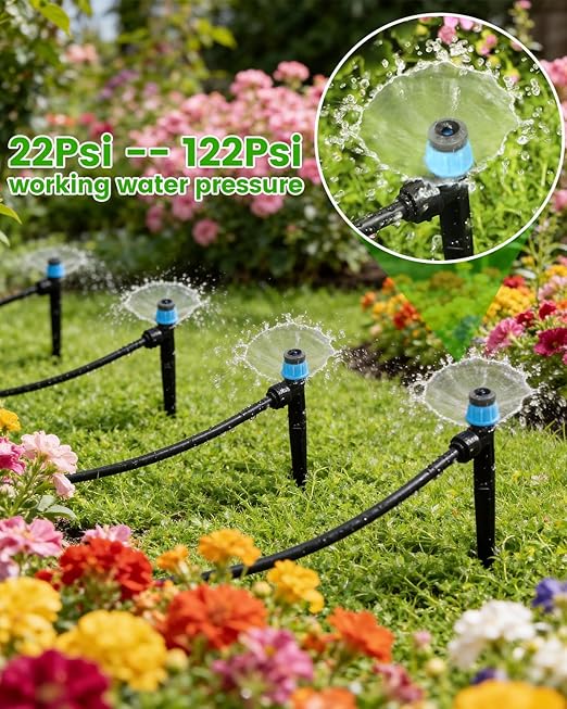 36Pack Drip Irrigation Parts, Quick Connect 1/4" Adjustable 360° Emitter Sprinklers with 6" Stake, Easy-Clean for Garden & Farm Irrigation Systems
