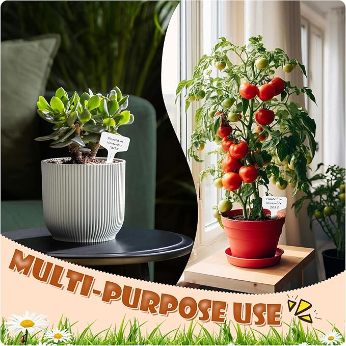 200Pcs Plant Labels Waterproof Plastic Garden Labels T-Type Flower Name Tags Seedling Marker Nursery Plant Tags with Permanent Marking Pen for Flowers Agriculture Horticulture (White)