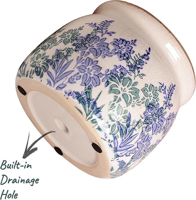Xiaan Jiaju Pots for Plants, Ceramic Planters for Indoor/Outdoor Plants, 6.29'' Plant Pots Indoor with Drainage, Vase & Planters, Vintage Rustic Pots for Indoor Plant, House & Home Decor, Vintage Blue