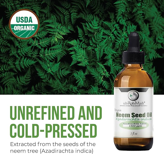 Pure Virgin Organic Neem Oil for Skin, Hair & Face - 100% Natural & Unrefined Neem Oil for Plants - Cold Pressed Seed Oils - Safe for Dog, Scalp & Hair Growth - 1 Fl Oz