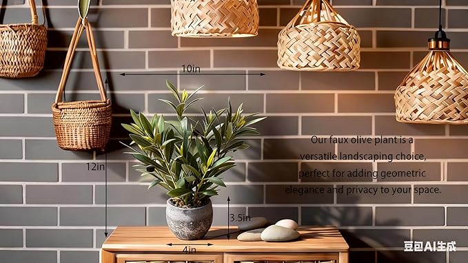 Indoor Faux Olive Plant 12 inch Artificial Silk Leaves in Elegant Planter Perfect Fake Olive Branches with Realistic Trunk and Lifelike Fruits Tabletop Greenery Decor for Home Office