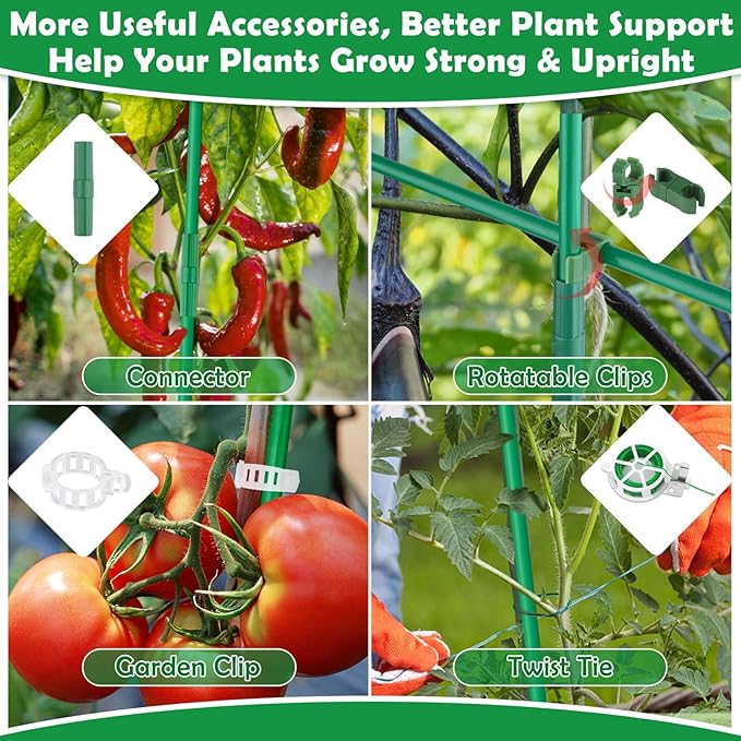 287 PCS Garden Stakes, Fiberglass Tomato Stakes, Garden Sticks with Accessories, 90 Sets DIY 4ft, 5ft, 6ft, 7ft Plant Stakes, Plant Sticks Supports for Indoor Outdoor Plants, Vegetables