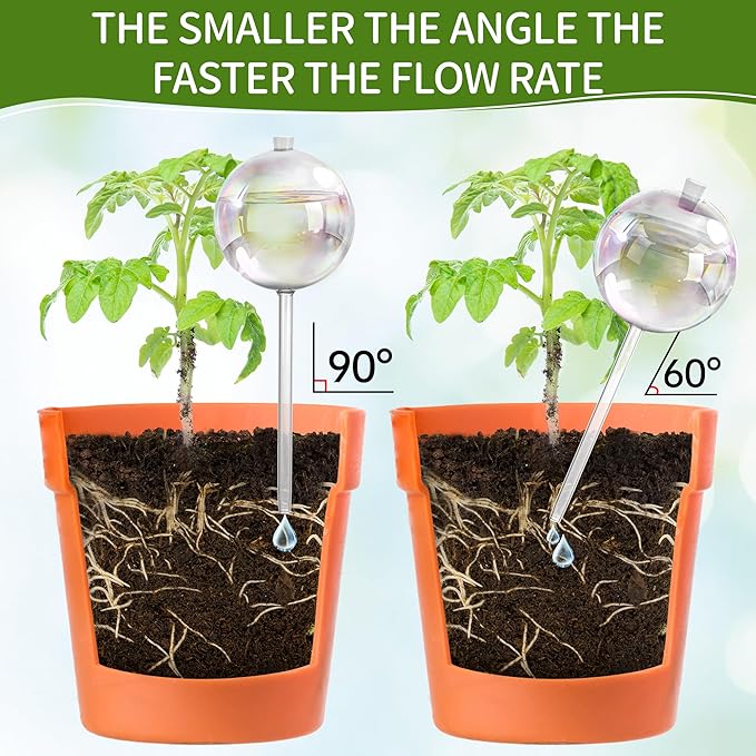 17 oz Up 2 Weeks Extra Large Plant Watering Globes, Self Watering Planter Insert, Iridescent Glass Self Watering Globes, Vacation Plant Watering Devices, Automatic Watering Bulbs (Large 2-Pack)