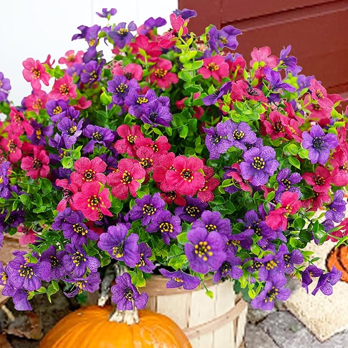 trytuny Artificial Flowers for Outdoor, UV Resistant Fake Silk Flowers, Realistic Faux Plants for Outside Indoor Porch Patio Window Box Planter Home Decor (14, Purple Rosy)