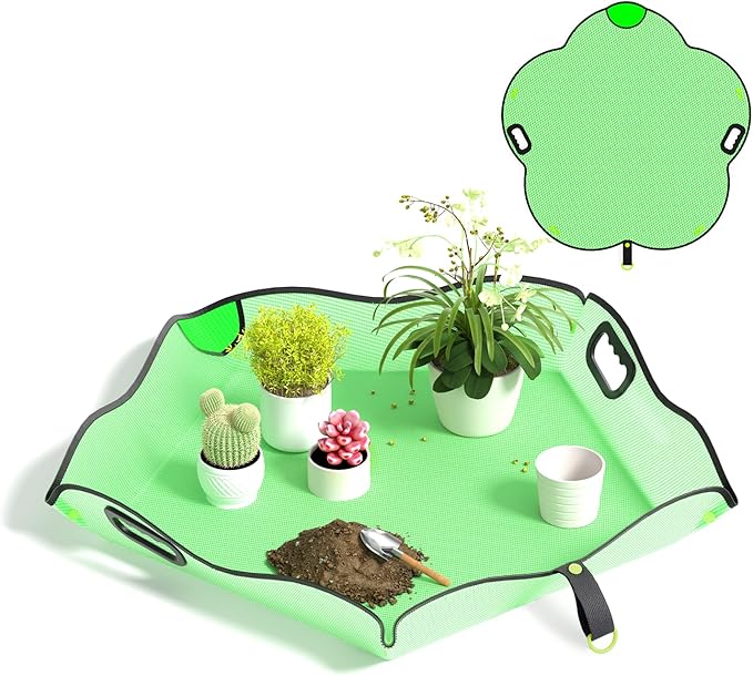 Austion Repotting Mat for Indoor Plant Transplanting and Mess Control 29"x29" Waterproof Succulent Potting Mat with Handles Flower-Shaped Potting Tray Portable Mat Gardening Gifts for Plant Lovers