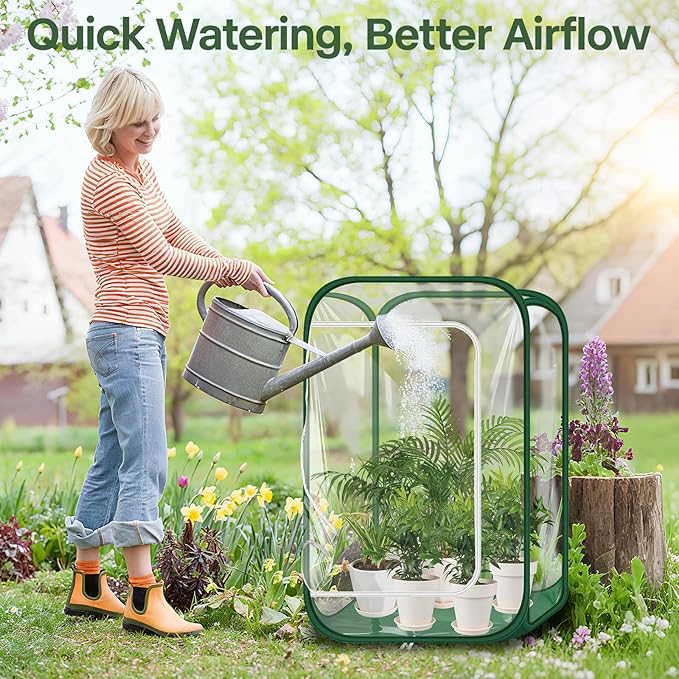 OnBrand 24.65" x 24.65" x 35.59" Portable Pop Up Greenhouse for Outdoors & Indoors, PVC Mini Greenhouse with Zipper Door & Storage Bag, Clear Plant Tent for Seedlings Flowers Vegetables