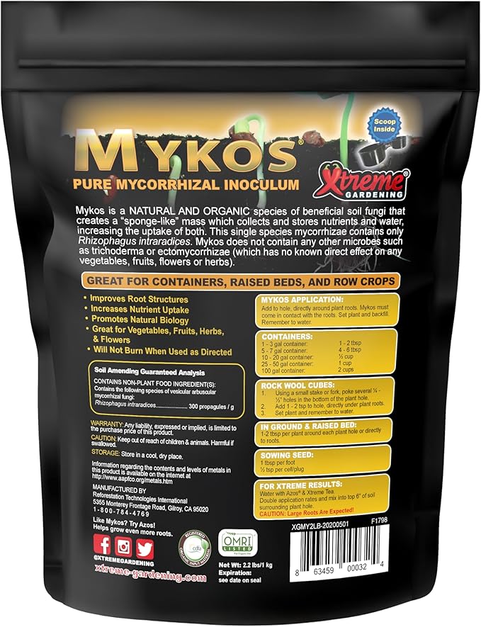 Xtreme Gardening Mykos 2.2 lb – Mycorrhizal Fungi Root Stimulator for Plants – Organic Root Booster for Stronger Roots, Bigger Growth & Higher Yields – Mycorrhizae for Vegetables, Flowers & Trees