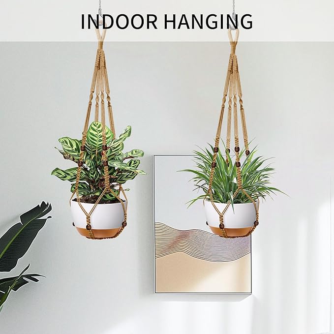 Macrame Plant Hanger - Fits 4 to 13 inches Pots for Indoor Outdoor, 35 Inch, Set of 2, Brown (POTS NOT Included)