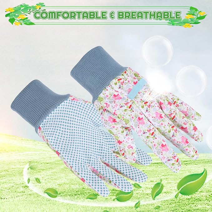 4 Pairs Gardening Gloves for Women Breathable Floral Garden Gloves with Non-Slip Grip Work Glove for Weeding Planting