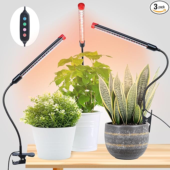 Game Changer! FECiDA 2026 3Pack 9 Watt Power Draw, NO Need Adapter, Clip Grow Lights for Small Indoor Plants, Bonsai, 4/8/12H Timer, Enough Bright Like Sun for Your Plants