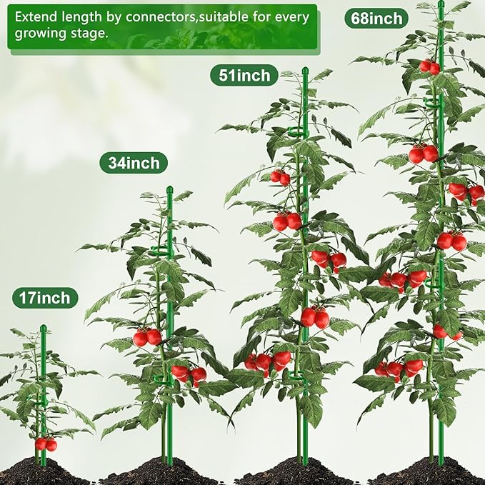 6Pcs Plant Support Stakes 17 inch SupKing Garden Orchid Sticks Extended to 3ft 4ft 5ft Plant Poles with Clips for Indoor Outdoor Potted Tomato Rose Amaryllis Vegetables Comes with 20 Ties（Green）