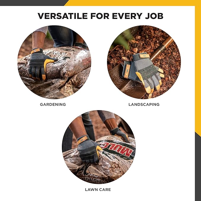 Wells Lamont Men's HydraHyde Work Gloves – Cowhide Leather, Reinforced Fingertips for Durability – Adjustable Velcro Wrist – Ideal for Gardening, Landscaping, Lawn Care – Navy - M