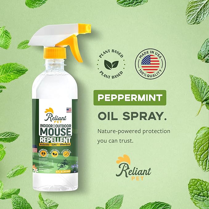 Reliant Pet Peppermint Oil Mouse Repellent Spray - 16oz - Natural Mice Deterrent for Indoor & Outdoor Use - Pest Control for Home, Car Engines, RV - Pet Safe Pest Control - Made in USA